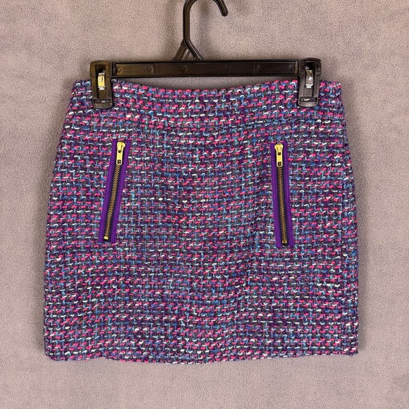 J.Crew Dresses & Skirts - J.Crew Mini Skirt Sz 0 Tweed Wool Blend Pink Purple Zipper Trim Very‎ Cute!